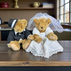 The Vermont Teddy Bear Wedding‎ Bears Bride And Groom Pair 16" EUC Vintage